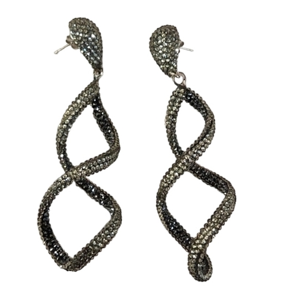 CRYSTAL Spiral Pave Pewter Earrings - Picture 1 of 5